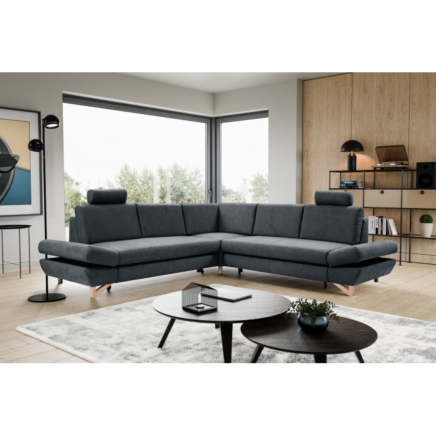 Suite lounge angolare imbottita e pieghevole a forma di L con contenitore AVESTA destra antracite