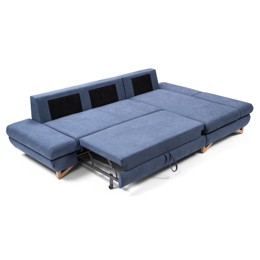 Suite lounge angolare imbottita e pieghevole a forma di L con contenitore AVESTA destra blu