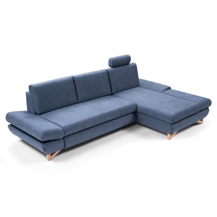 Suite lounge angolare imbottita e pieghevole a forma di L con contenitore AVESTA destra blu