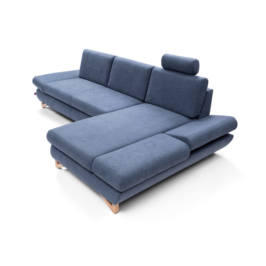 Suite lounge angolare imbottita e pieghevole a forma di L con contenitore AVESTA destra blu
