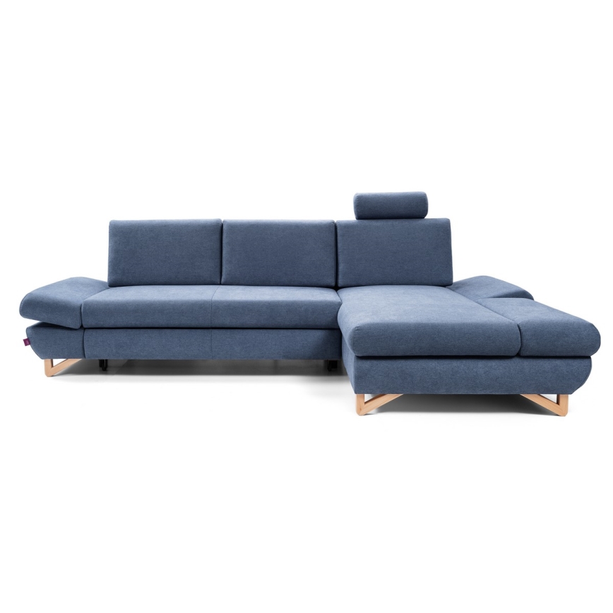 Suite lounge angolare imbottita e pieghevole a forma di L con contenitore AVESTA destra blu