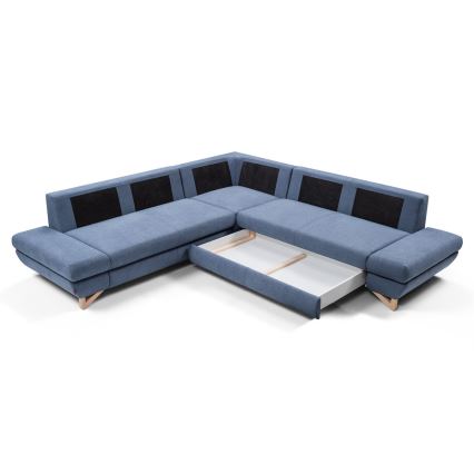Suite lounge angolare imbottita e pieghevole a forma di L con contenitore AVESTA destra blu