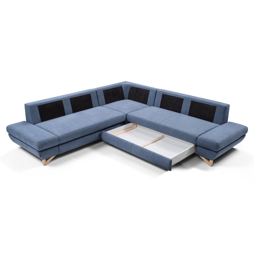 Suite lounge angolare imbottita e pieghevole a forma di L con contenitore AVESTA destra blu