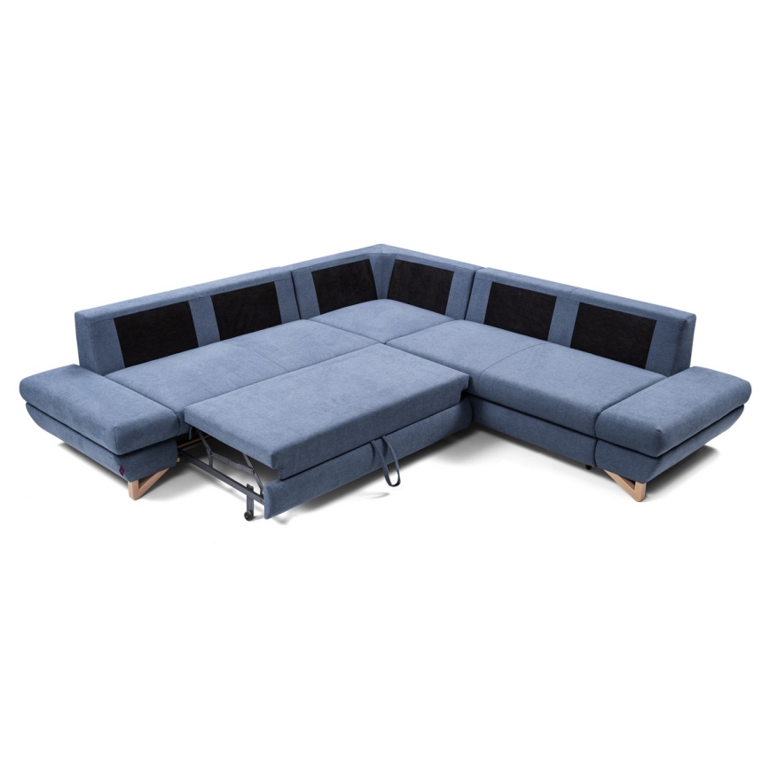 Suite lounge angolare imbottita e pieghevole a forma di L con contenitore AVESTA destra blu