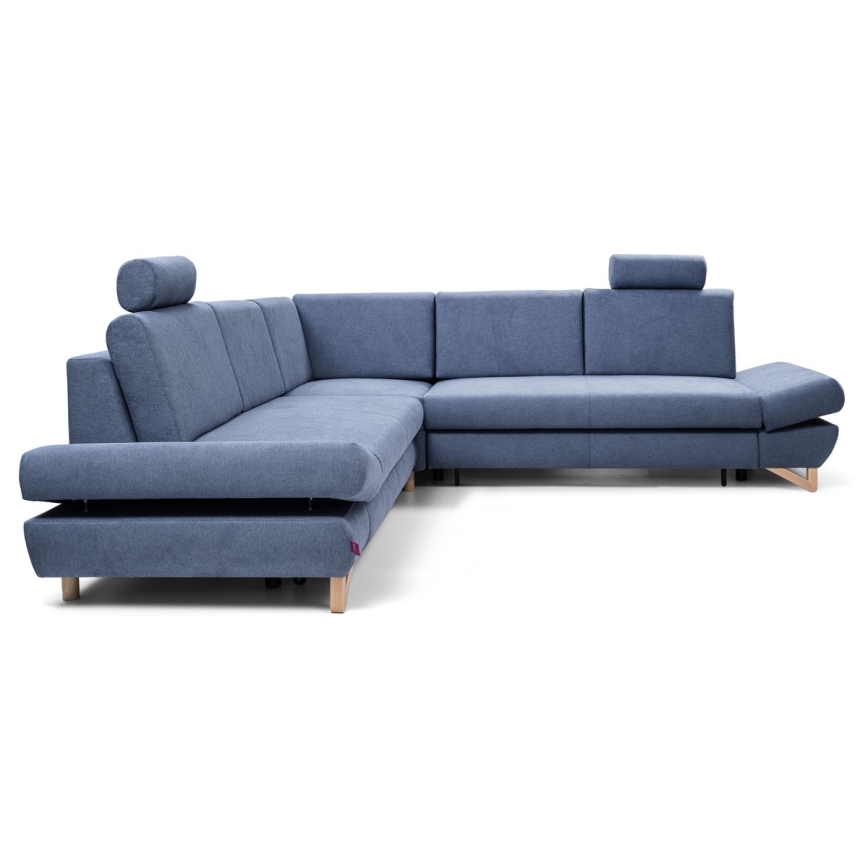 Suite lounge angolare imbottita e pieghevole a forma di L con contenitore AVESTA destra blu