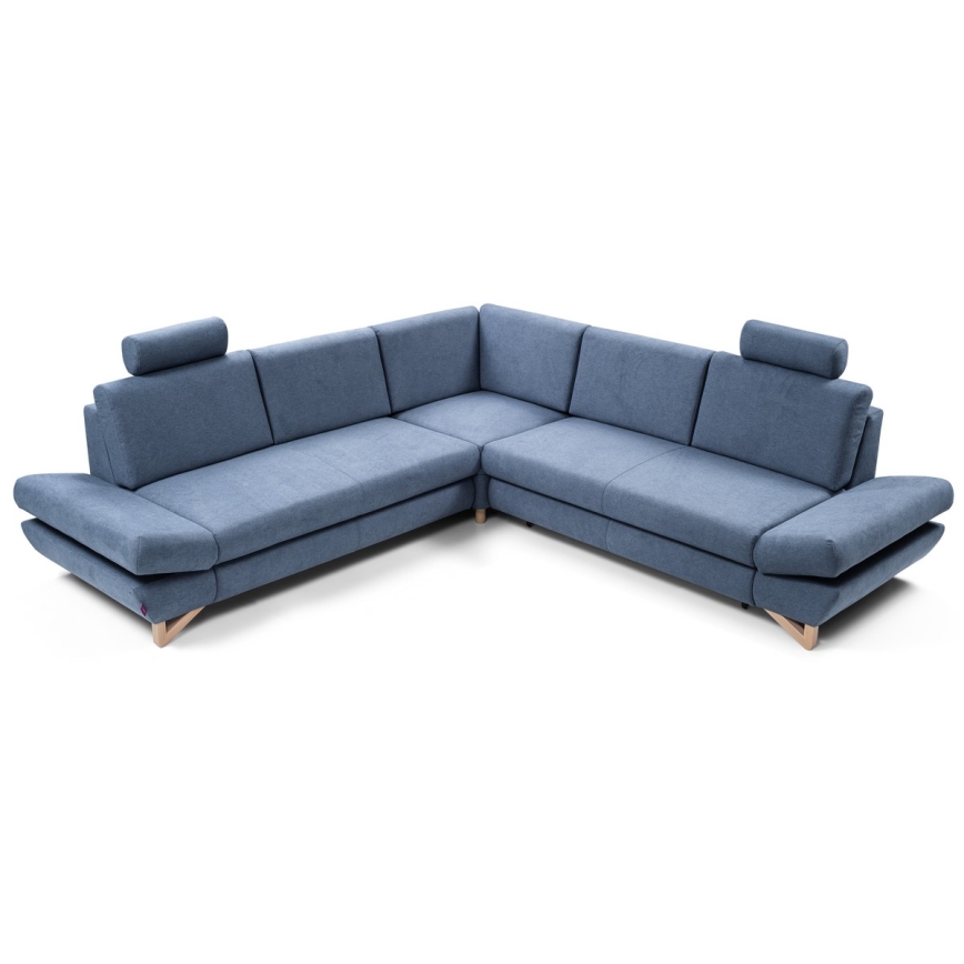 Suite lounge angolare imbottita e pieghevole a forma di L con contenitore AVESTA destra blu