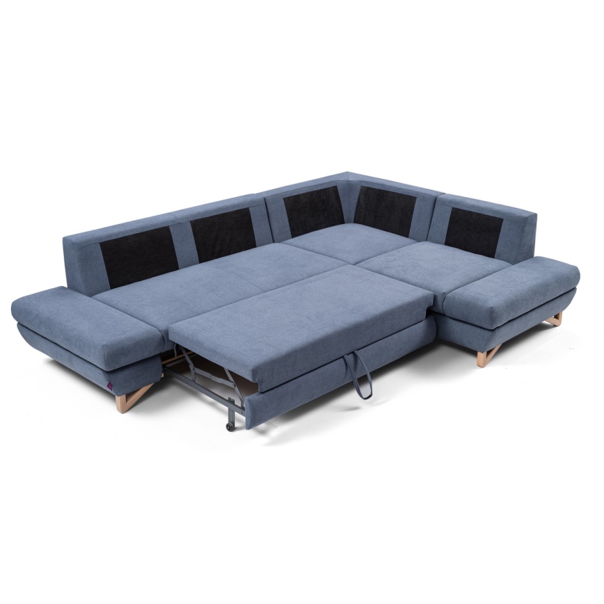 Suite lounge angolare imbottita e pieghevole a forma di L con contenitore AVESTA destra blu