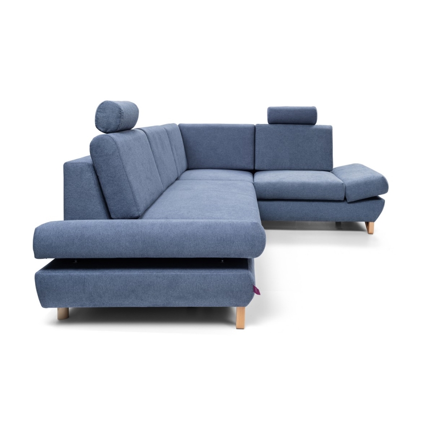 Suite lounge angolare imbottita e pieghevole a forma di L con contenitore AVESTA destra blu