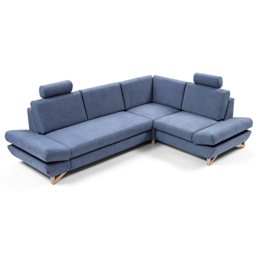 Suite lounge angolare imbottita e pieghevole a forma di L con contenitore AVESTA destra blu