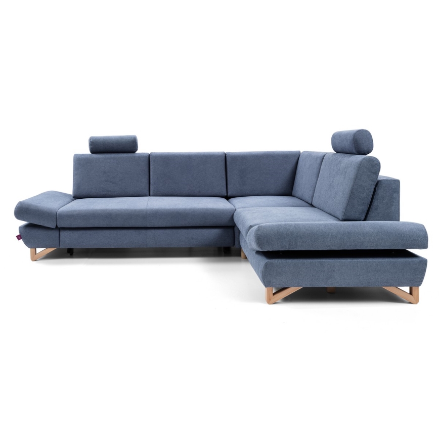 Suite lounge angolare imbottita e pieghevole a forma di L con contenitore AVESTA destra blu