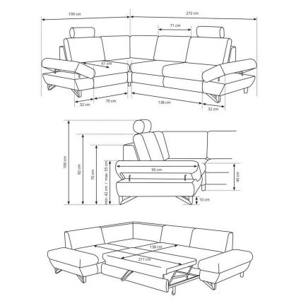 Suite lounge angolare imbottita e pieghevole a forma di L con contenitore AVESTA destra blu