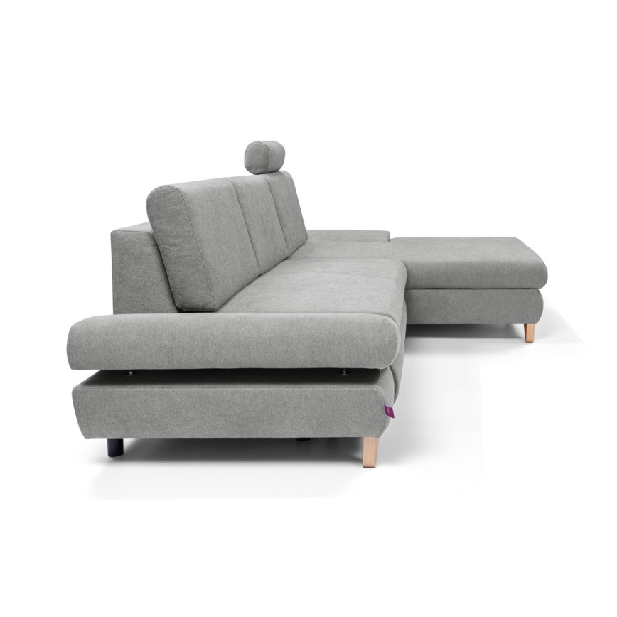 Suite lounge angolare imbottita e pieghevole a forma di L con contenitore AVESTA destra grigio