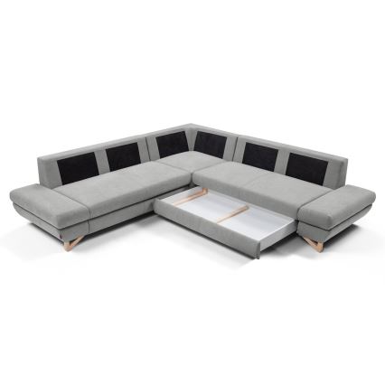 Suite lounge angolare imbottita e pieghevole a forma di L con contenitore AVESTA destra grigio