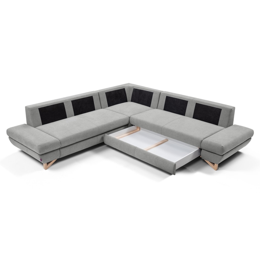 Suite lounge angolare imbottita e pieghevole a forma di L con contenitore AVESTA destra grigio