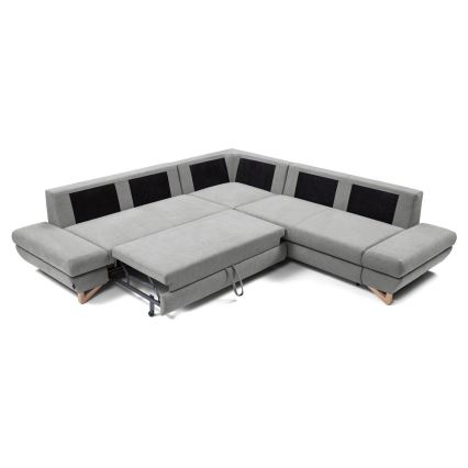 Suite lounge angolare imbottita e pieghevole a forma di L con contenitore AVESTA destra grigio