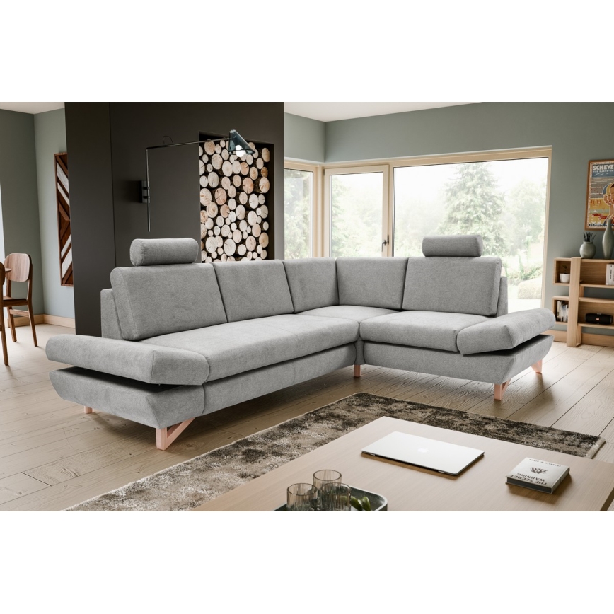 Suite lounge angolare imbottita e pieghevole a forma di L con contenitore AVESTA destra grigio
