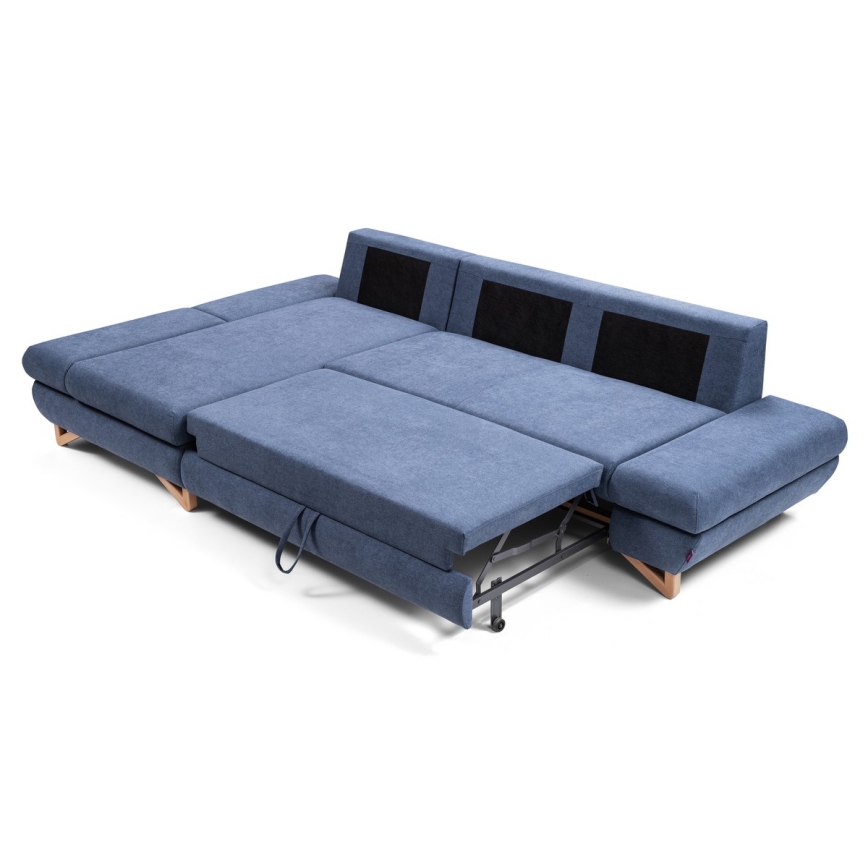 Suite lounge angolare imbottita e pieghevole a forma di L con contenitore AVESTA sinistra blu