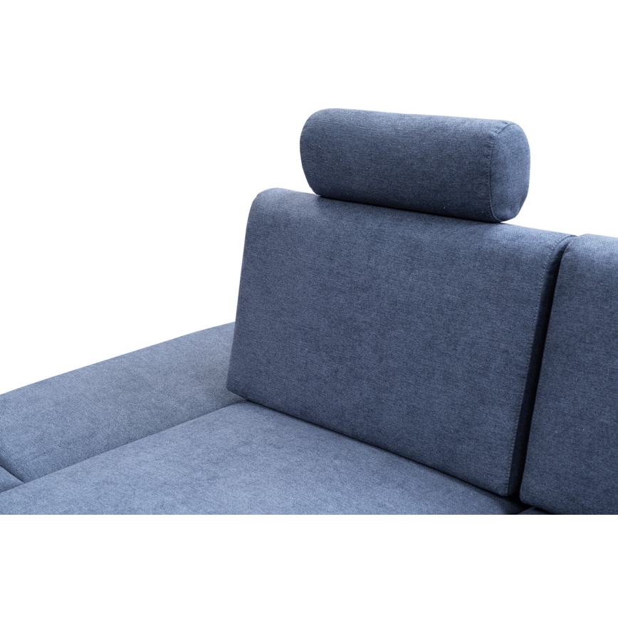 Suite lounge angolare imbottita e pieghevole a forma di L con contenitore AVESTA sinistra blu
