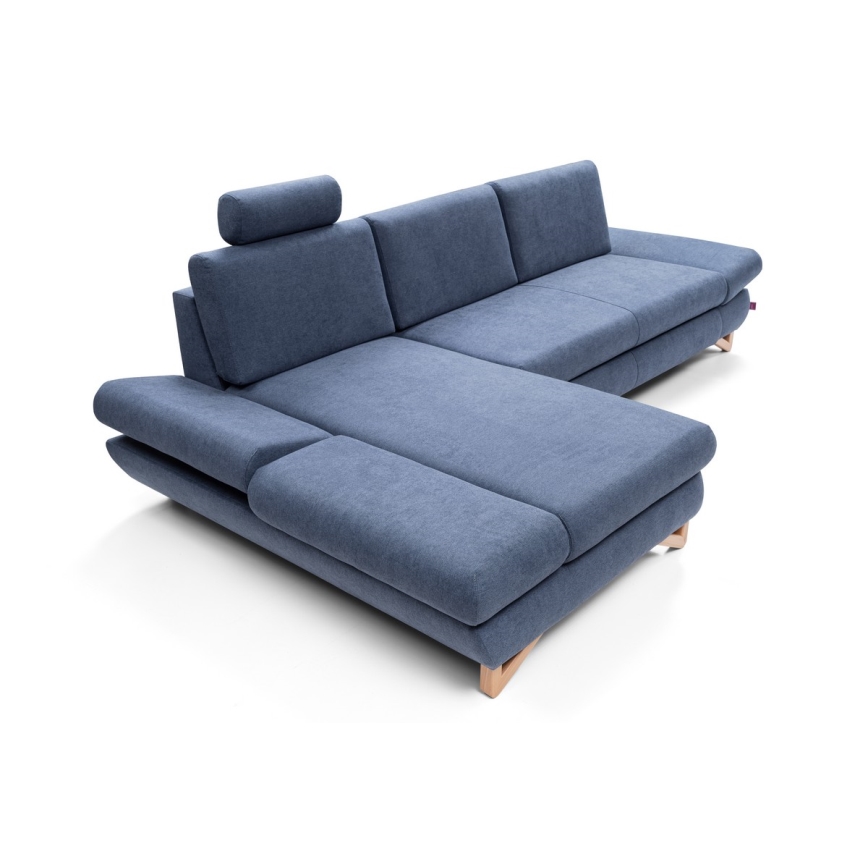 Suite lounge angolare imbottita e pieghevole a forma di L con contenitore AVESTA sinistra blu