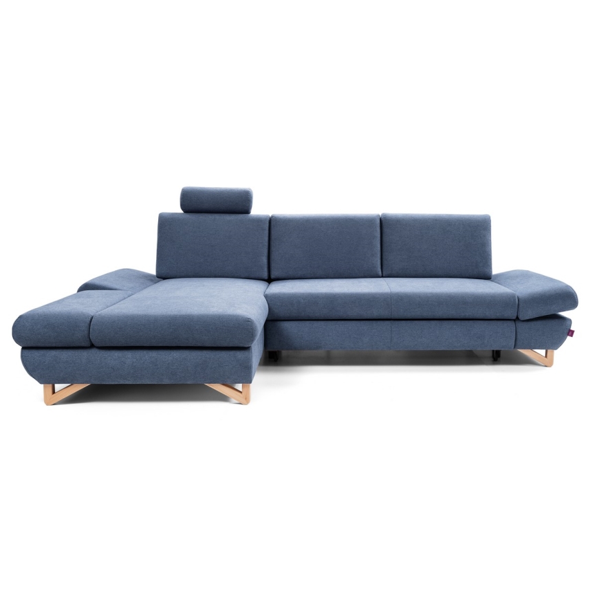 Suite lounge angolare imbottita e pieghevole a forma di L con contenitore AVESTA sinistra blu