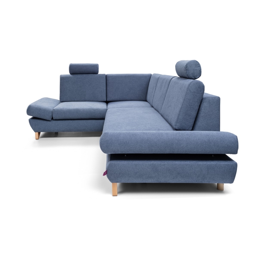 Suite lounge angolare imbottita e pieghevole a forma di L con contenitore AVESTA sinistra blu