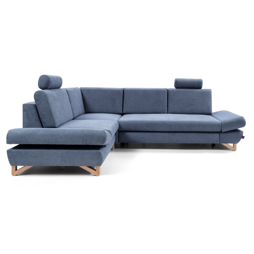 Suite lounge angolare imbottita e pieghevole a forma di L con contenitore AVESTA sinistra blu