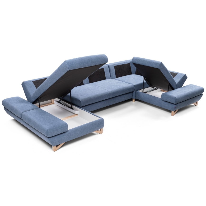 Suite lounge angolare imbottita e pieghevole a forma di U con contenitore AVESTA destra blu