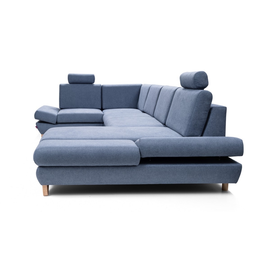 Suite lounge angolare imbottita e pieghevole a forma di U con contenitore AVESTA destra blu