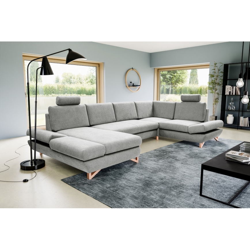 Suite lounge angolare imbottita e pieghevole a forma di U con contenitore AVESTA destra grigio