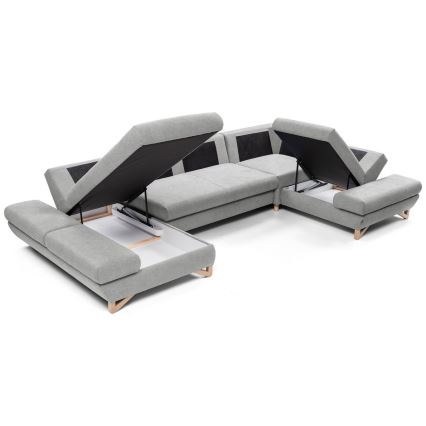Suite lounge angolare imbottita e pieghevole a forma di U con contenitore AVESTA destra grigio