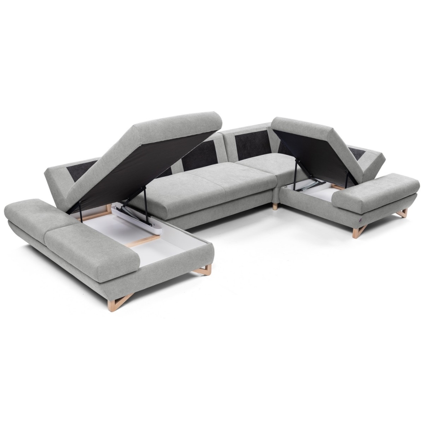Suite lounge angolare imbottita e pieghevole a forma di U con contenitore AVESTA destra grigio