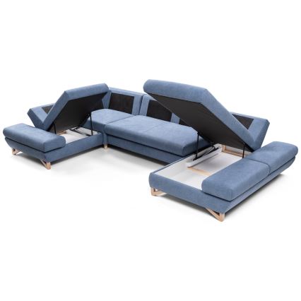 Suite lounge angolare imbottita e pieghevole a forma di U con contenitore AVESTA sinistra blu