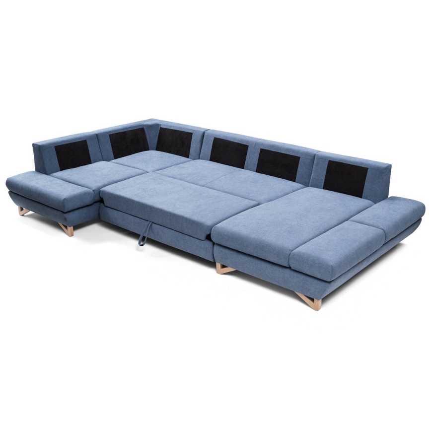 Suite lounge angolare imbottita e pieghevole a forma di U con contenitore AVESTA sinistra blu