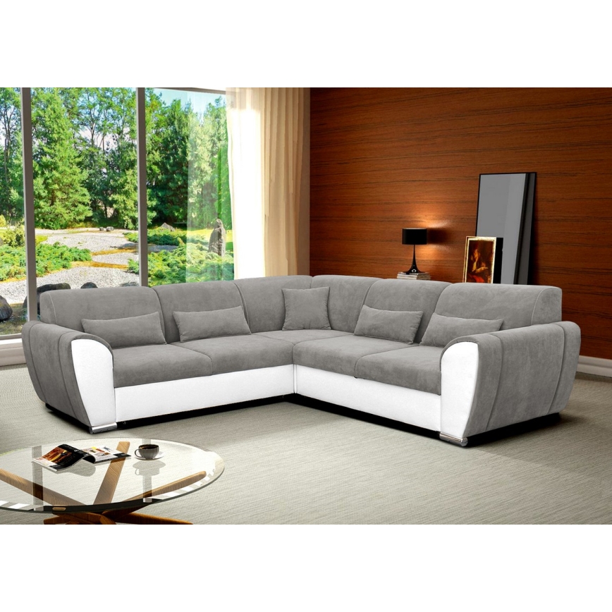 Suite lounge angolare imbottita e pieghevole a forma di U VISEU sinistra grigio/bianco