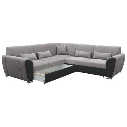 Suite lounge angolare imbottita e pieghevole a forma di U VISEU sinistra grigio/nero