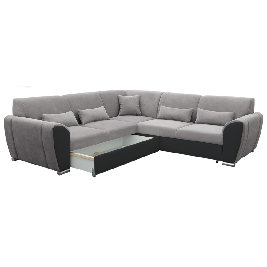 Suite lounge angolare imbottita e pieghevole a forma di U VISEU sinistra grigio/nero