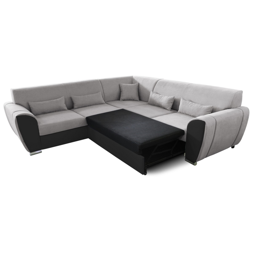 Suite lounge angolare imbottita e pieghevole a forma di U VISEU sinistra grigio/nero