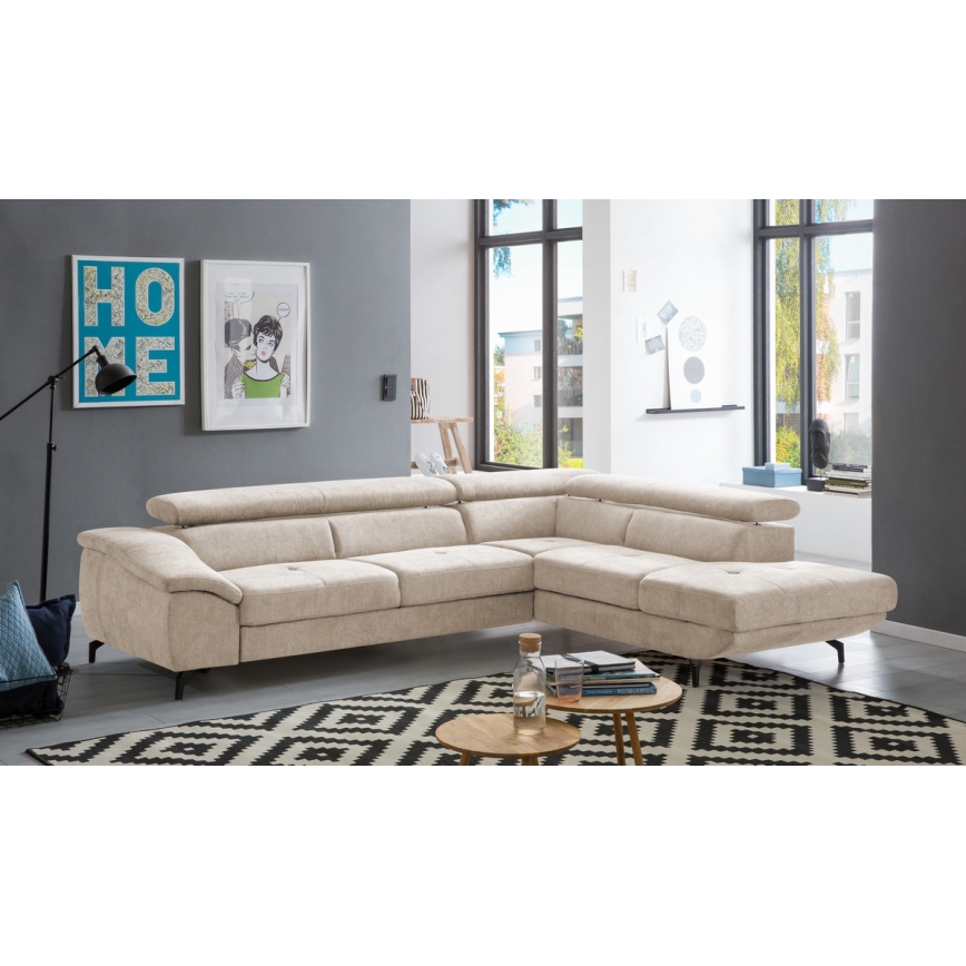Suite lounge angolare pieghevole a forma di L con contenitore BRESCIA destra beige