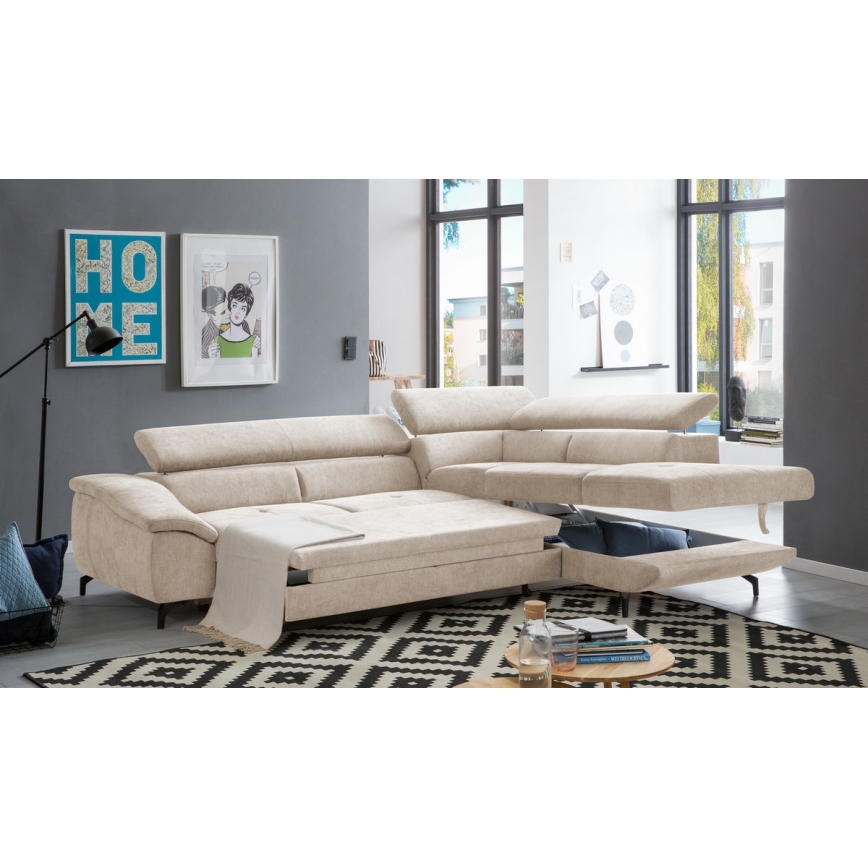 Suite lounge angolare pieghevole a forma di L con contenitore BRESCIA destra beige