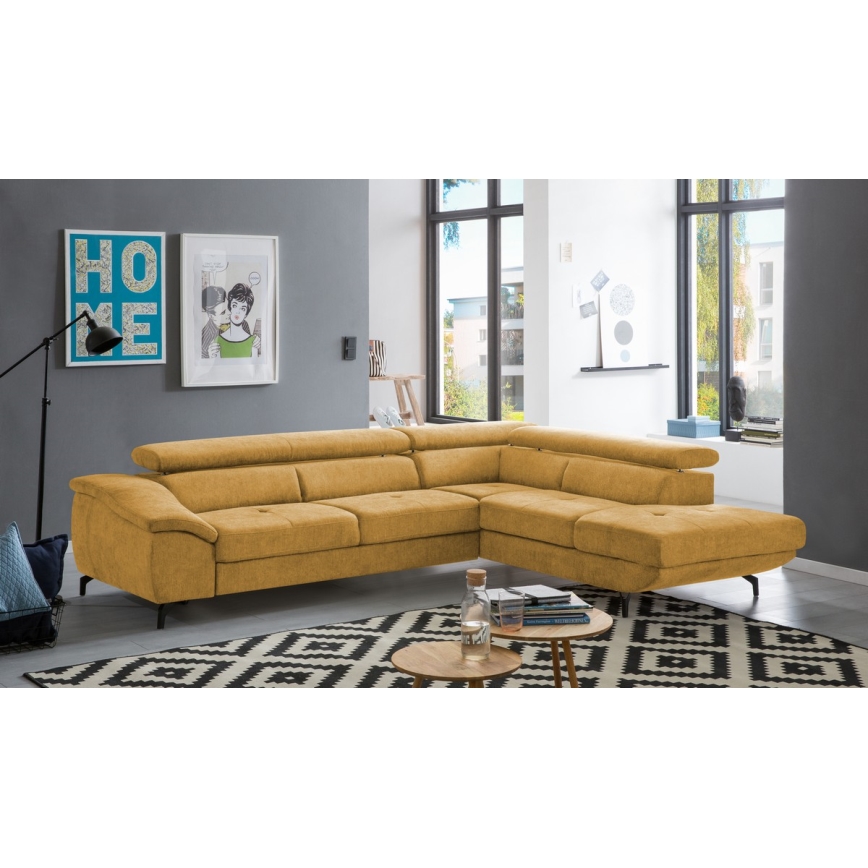 Suite lounge angolare pieghevole a forma di L con contenitore BRESCIA destra giallo