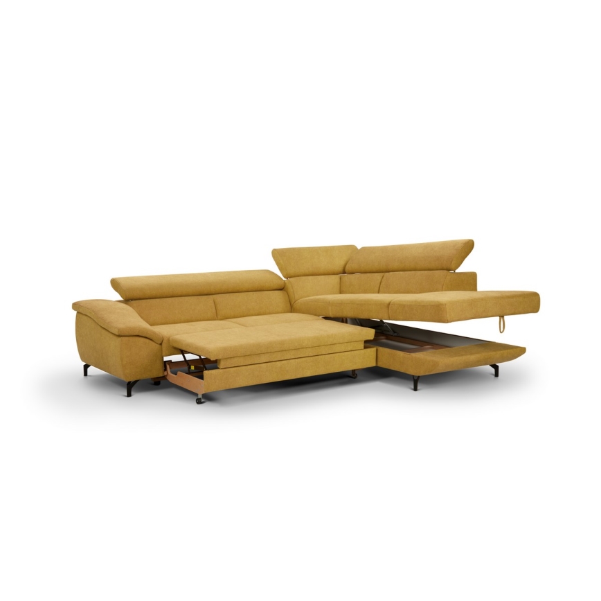 Suite lounge angolare pieghevole a forma di L con contenitore BRESCIA destra giallo