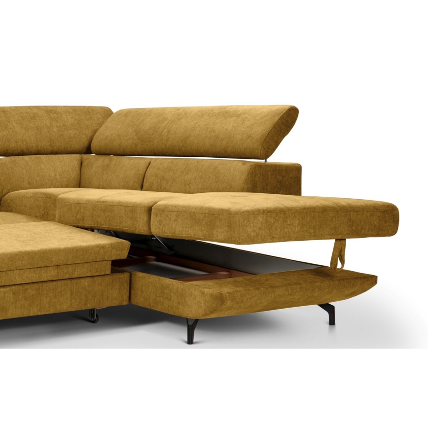 Suite lounge angolare pieghevole a forma di L con contenitore BRESCIA destra giallo