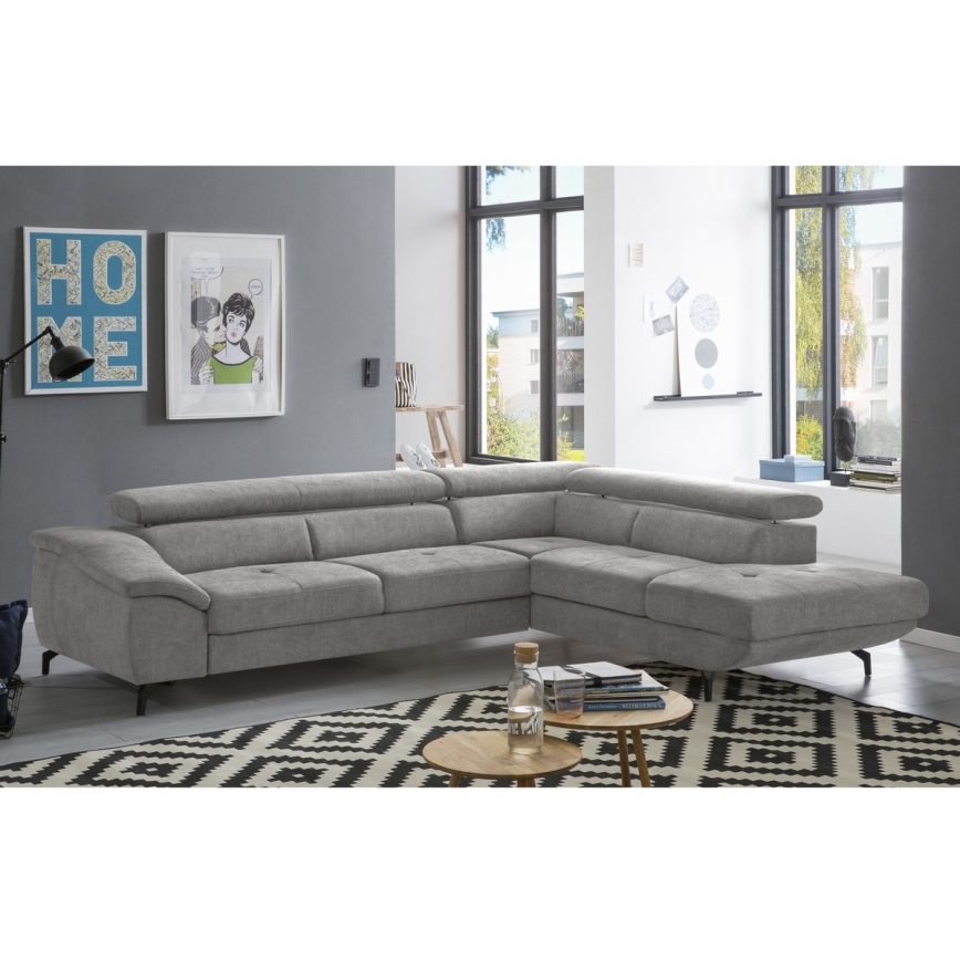 Suite lounge angolare pieghevole a forma di L con contenitore BRESCIA destra grigio