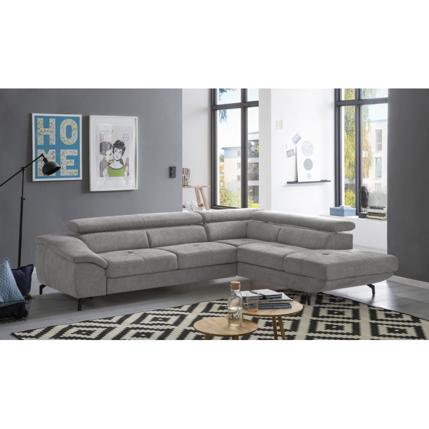 Suite lounge angolare pieghevole a forma di L con contenitore BRESCIA destra grigio