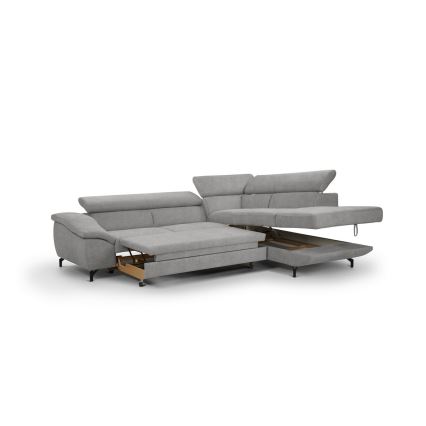 Suite lounge angolare pieghevole a forma di L con contenitore BRESCIA destra grigio