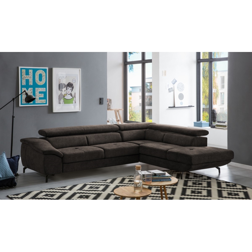 Suite lounge angolare pieghevole a forma di L con contenitore BRESCIA destra marrone