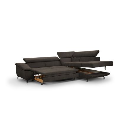 Suite lounge angolare pieghevole a forma di L con contenitore BRESCIA destra marrone