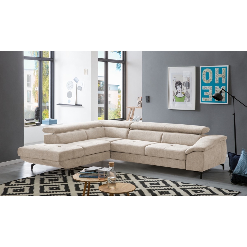Suite lounge angolare pieghevole a forma di L con contenitore BRESCIA sinistra beige