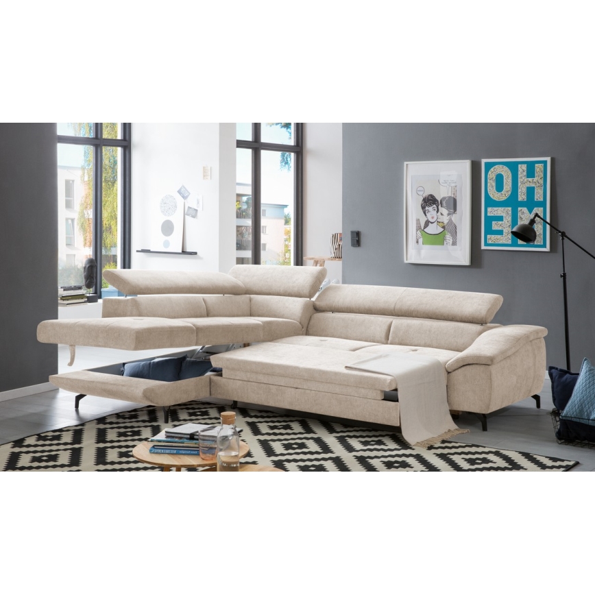 Suite lounge angolare pieghevole a forma di L con contenitore BRESCIA sinistra beige