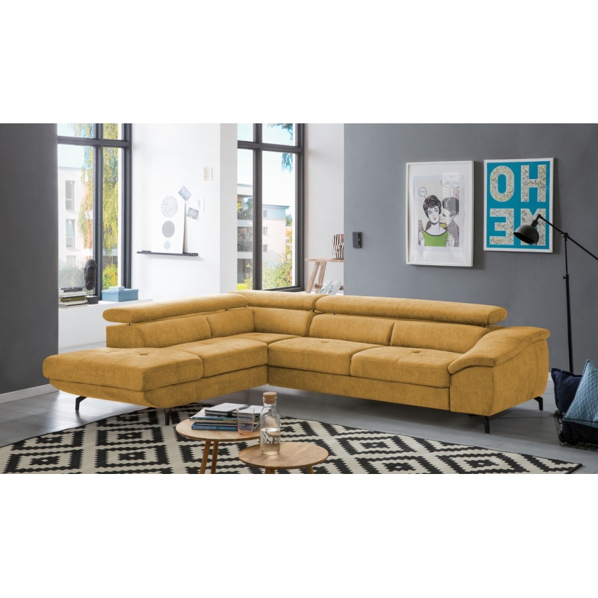 Suite lounge angolare pieghevole a forma di L con contenitore BRESCIA sinistra giallo